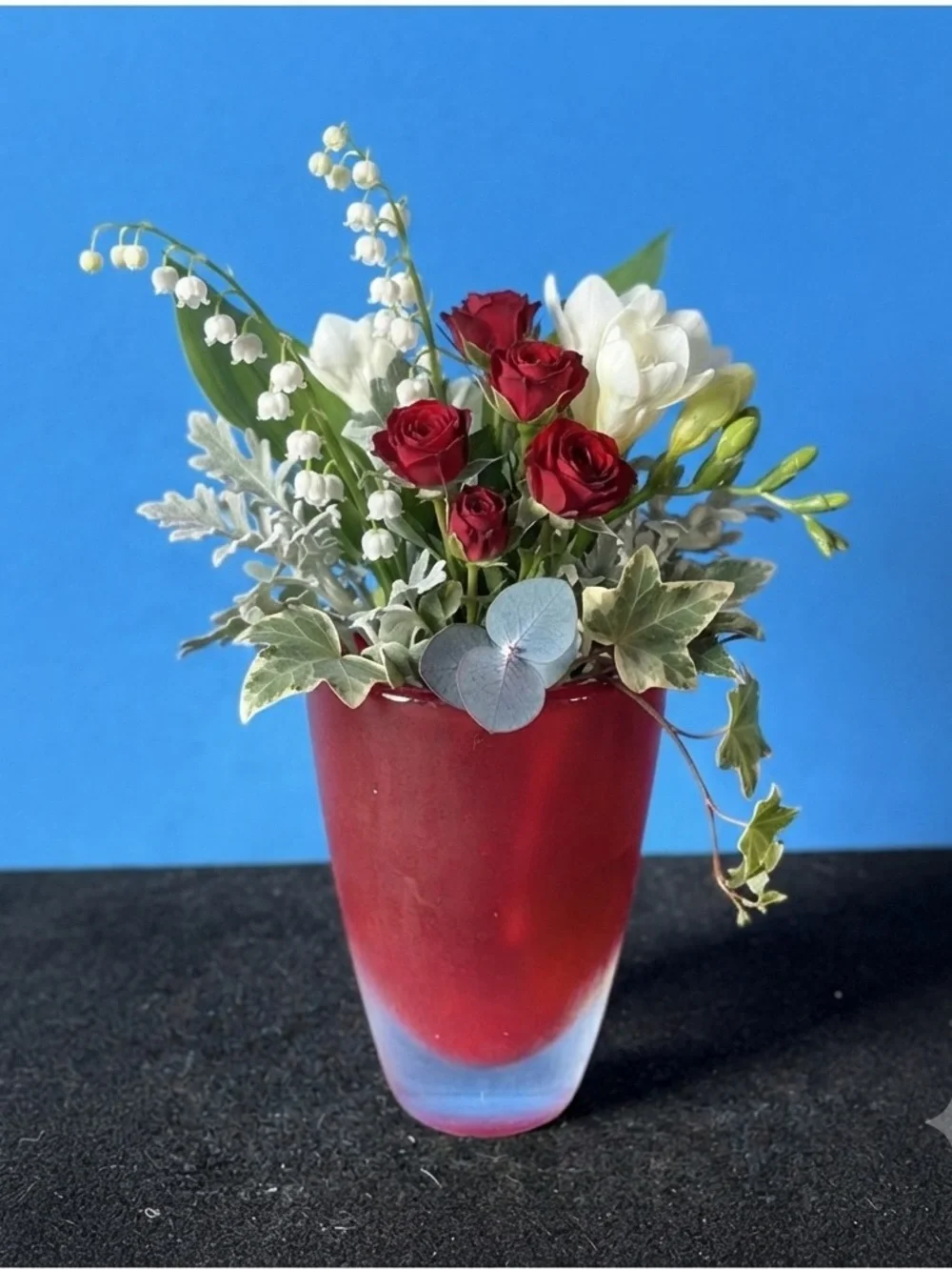 Murano-style ruby-red sommerso glass vase